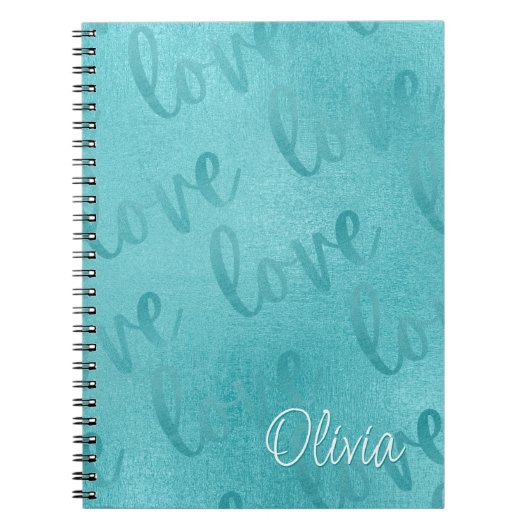Carnet Love Turquoise Script Motif Turquoise (Devant)