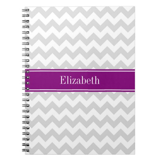 Carnet Lt Gray White Chevron Purple Nom Monogram (Devant)
