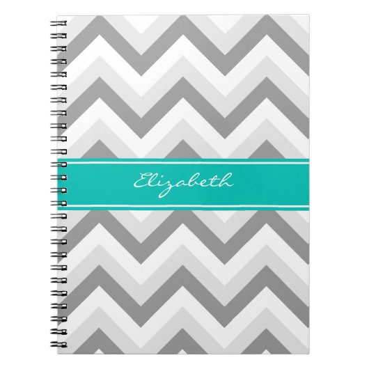 Carnet Lt Grey Med Grey Blanc Chevron Turquoise Nom Monog (Devant)