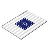 Carnet Lt Grey White Stripe Marine Carré 3 Monogramme (Côté gauche)