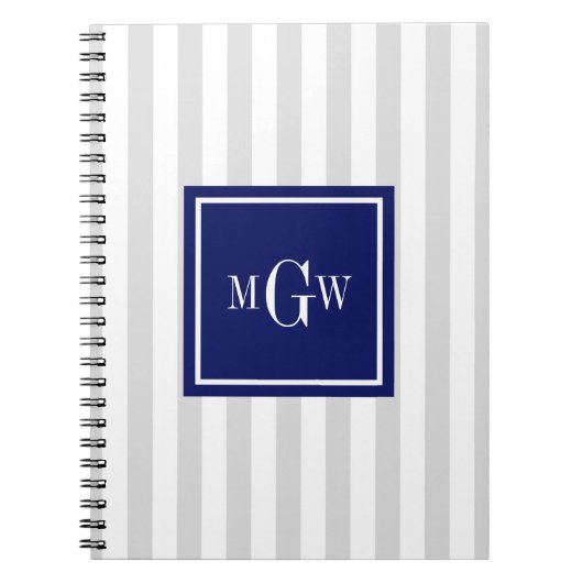 Carnet Lt Grey White Stripe Marine Carré 3 Monogramme (Devant)