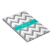 Carnet Lt Gris Med Gris Blanc Chevron Sarcelle Monogramme (Côté Droit)