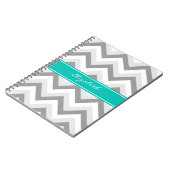 Carnet Lt Gris Med Gris Blanc Chevron Sarcelle Monogramme (Côté gauche)