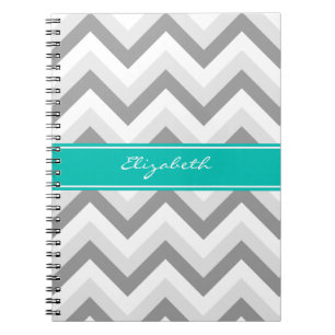 Carnet Lt Gris Med Gris Blanc Chevron Sarcelle Monogramme