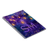 Carnet Lueur de lanterne violette et bleue à monogramme (Côté Droit)