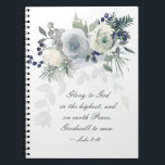 Carnet Luke 2:14 "Glory to God" White Rose Christmas<br><div class="desc">Inspirational scripture Christmas notebook,  journal depicts an elegant white and navy blue rose watercolor floral design. It features a Bible Verse Luke 2:14,  "Glory to God in the highest,  and on earth Peace,  Goodwill to men.!"</div>
