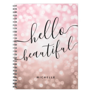 Carnet Lumières or Rose personnalisées "Hello Beautiful"