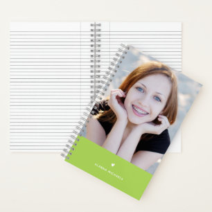 Carnet Lumineuse Lime vert Coeur et photo avec le nom