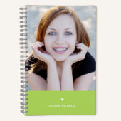 Carnet Lumineuse Lime vert Coeur et photo avec le nom (Recto)