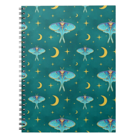 Carnet Luna Moth Céleste Lunes & Étoiles Turquoise (Devant)