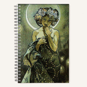 Carnet Lune Art Nouveau vintage par Alphonse Mucha