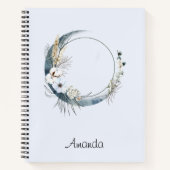 Carnet Lune de croissant bleu avec fleurs blanches (Devant)