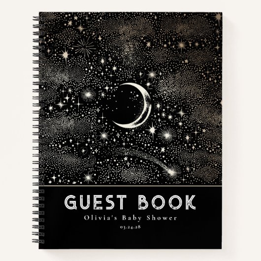 Carnet Lune de nuit étoilée céleste et étoiles Noir (Devant)