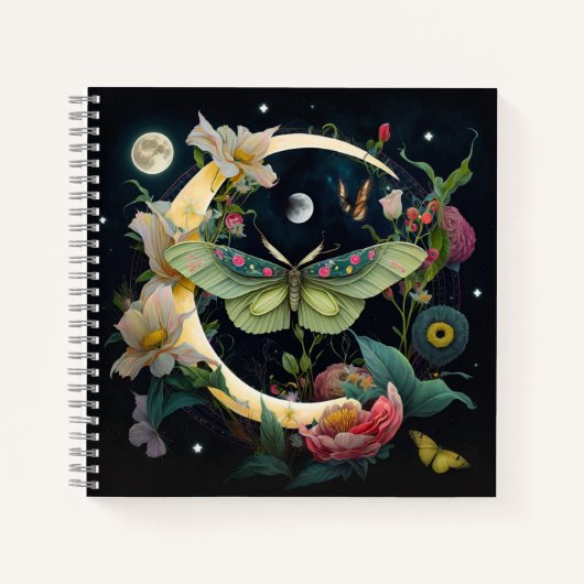 Carnet Lune de papillon de style bohémien et fleurs (Devant)
