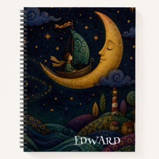 CARNET LUNE D'OR PERSONNALISÉE POUR GARÇON VOYAGEANT À LA