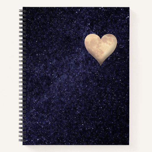 Carnet Lune en forme de coeur dans le ciel étoilé (Devant)