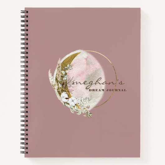 Carnet Lune en or rose monogramme nom écriture manuscrite (Devant)
