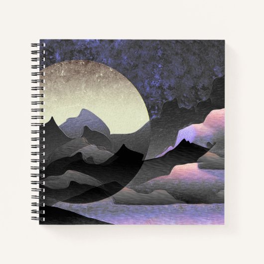 Carnet Lune lunaire et montagnes Art Abstrait (Devant)