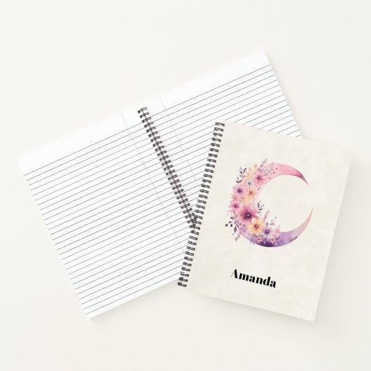 Carnet Lune rose Croissant avec de jolies fleurs (Intérieur)