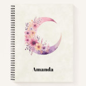 Carnet Lune rose Croissant avec de jolies fleurs (Devant)