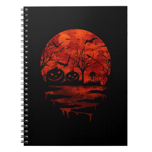 CARNET LUNE ROUGE EFFRAYANTE D'HALLOWEEN (Devant)