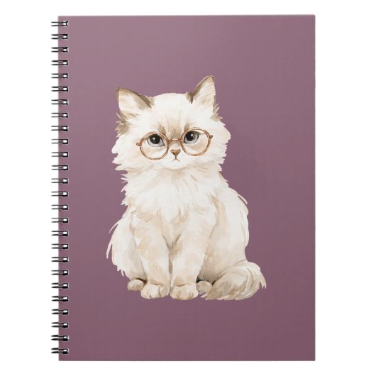 Carnet Lunettes de chat blanc crème violet (Devant)