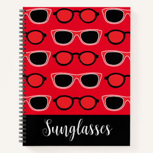 Carnet Lunettes de soleil rouge noir personnalisées
