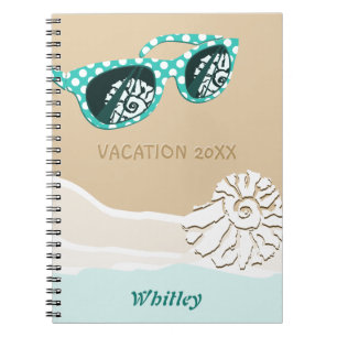 Carnet Lunettes de soleil turquoise coquillage à la plage