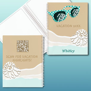 Carnet Lunettes de soleil turquoise coquillage à la plage