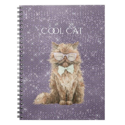 Carnet Lunettes Purple Sparkle Brown Cool Cat (Devant)