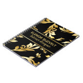 Carnet Lux or noir moderne élégant design floral damé (Côté gauche)