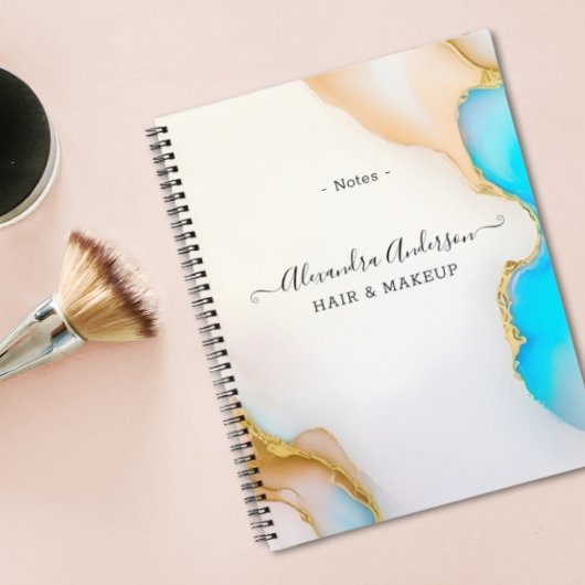 Carnet Luxe Agate Blue Gold Détails Signature Script