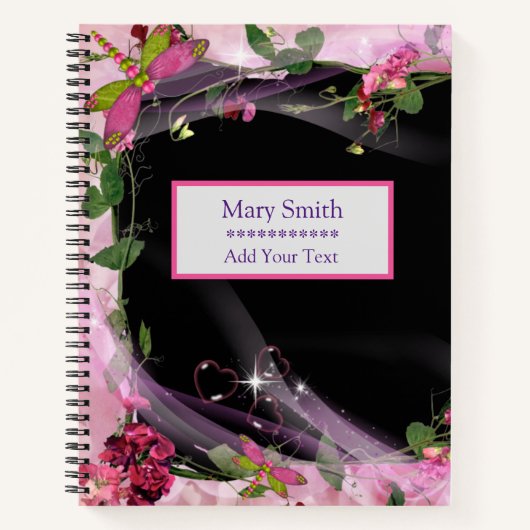 Carnet Luxe Black Elegant Floral Ajouter Votre Texte (Devant)