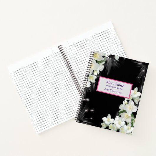Carnet Luxe Black Modern Floral Ajouter Votre Texte (Intérieur)