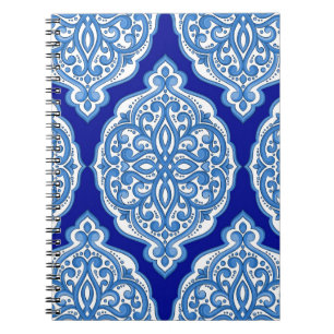 Carnet Luxe blanc-bleu, ornement turc.