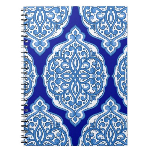 Carnet Luxe blanc-bleu, ornement turc. (Devant)