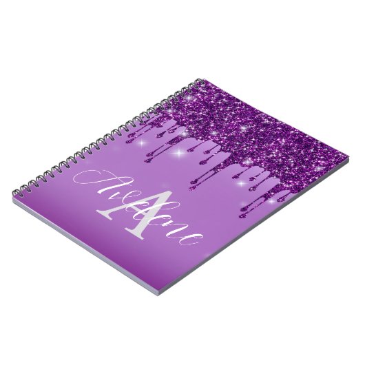 Carnet Luxe Purple Parties scintillant Drives Monogramme (Côté gauche)