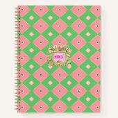 Carnet Luxe Rose & Vert Harlequin Blason Monogramme (Devant)