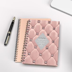 Carnet luxueux rose or tufted monogramme