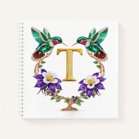 Carnet Luxury Initial T Wedding Hummingbird Jewel Gift (Devant)