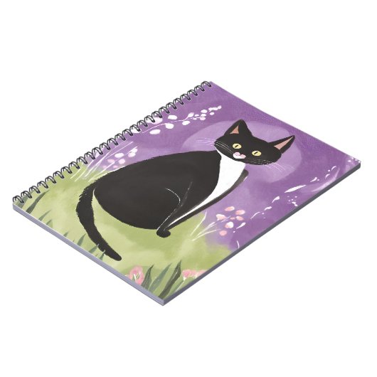Carnet M. Chonk | Aquarelle violette Tuxedo Cat (Côté gauche)