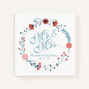 Carnet M. & Mme Cute Floral Wreath Mariage Guestbook