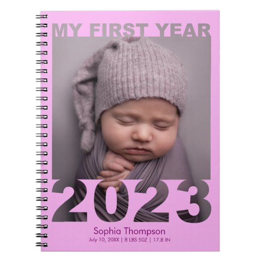 Carnet Ma première année 2023 Découpe moderne bébé photo (Devant)