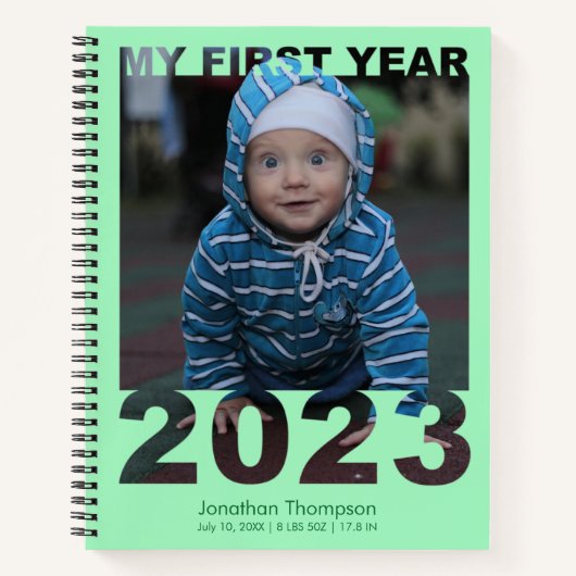 Carnet Ma première année 2023 Moderne Découpe Bébé Photo (Devant)