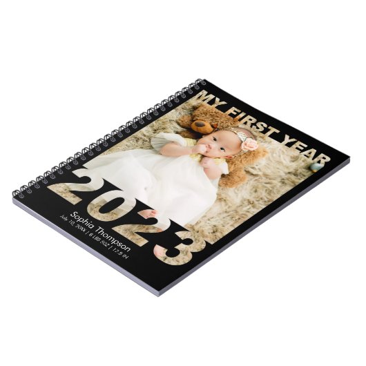 Carnet Ma première année 2023 Moderne découpé photo bébé (Côté gauche)