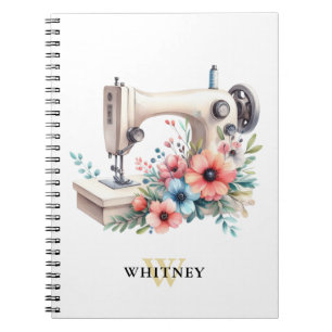 Carnet Machine à coudre vintage Florale Monogrammé