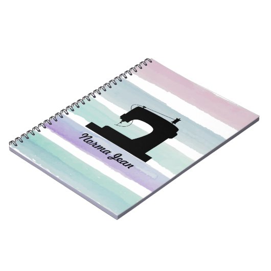 Carnet Machine à coudre / Votre nom Aquarelle rayée (Côté gauche)