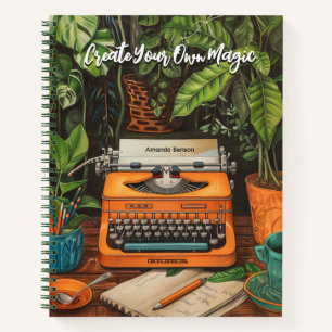 Carnet Machine à écrire vintage avec devis Plante et café