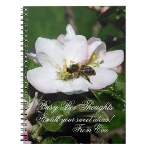 Carnet Macro Photo de Fleur de Pommier et Abeille Nom P