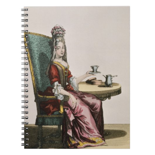 Carnet Madame Taking Coffee, plat de mode, c.1695 (Devant)